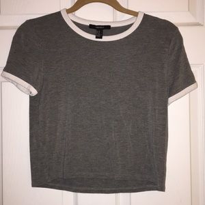 grey shirt with white and sleeves